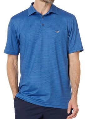 Vineyard Vines Men's Printed Sankaty Polo, Whale Dot Blue Wave